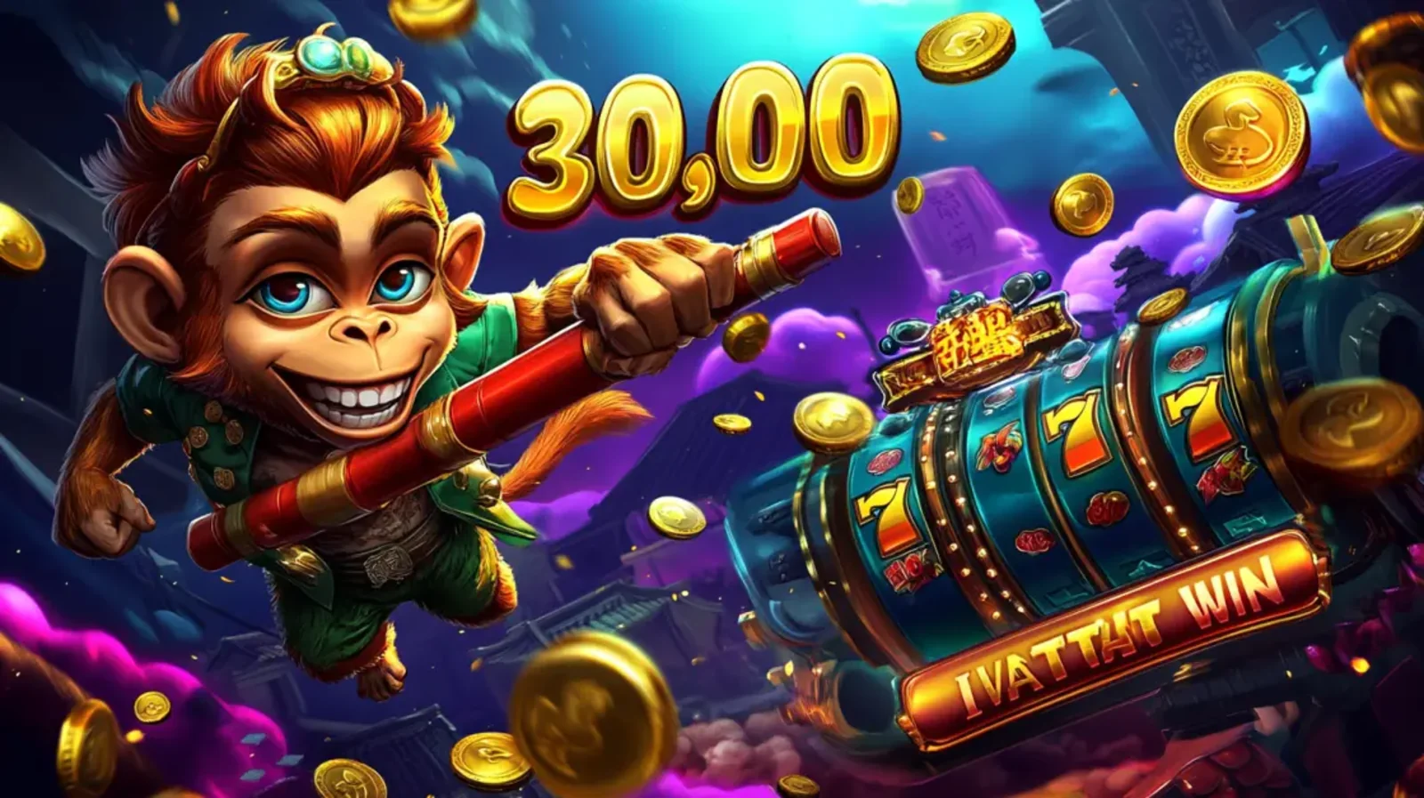 A woman with wavy blonde hair holds a detailed, ornate revolver that has a playing card in its chamber, surrounded by floating gold coins.